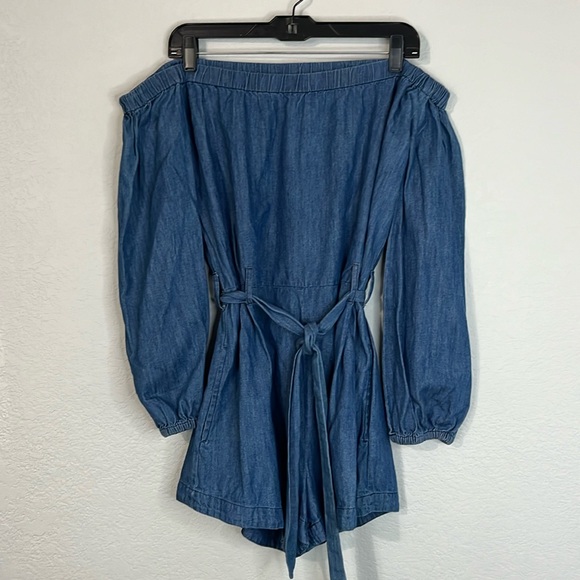 Free People Tangled in Willows Denim Romper Shorts M - Picture 3 of 7